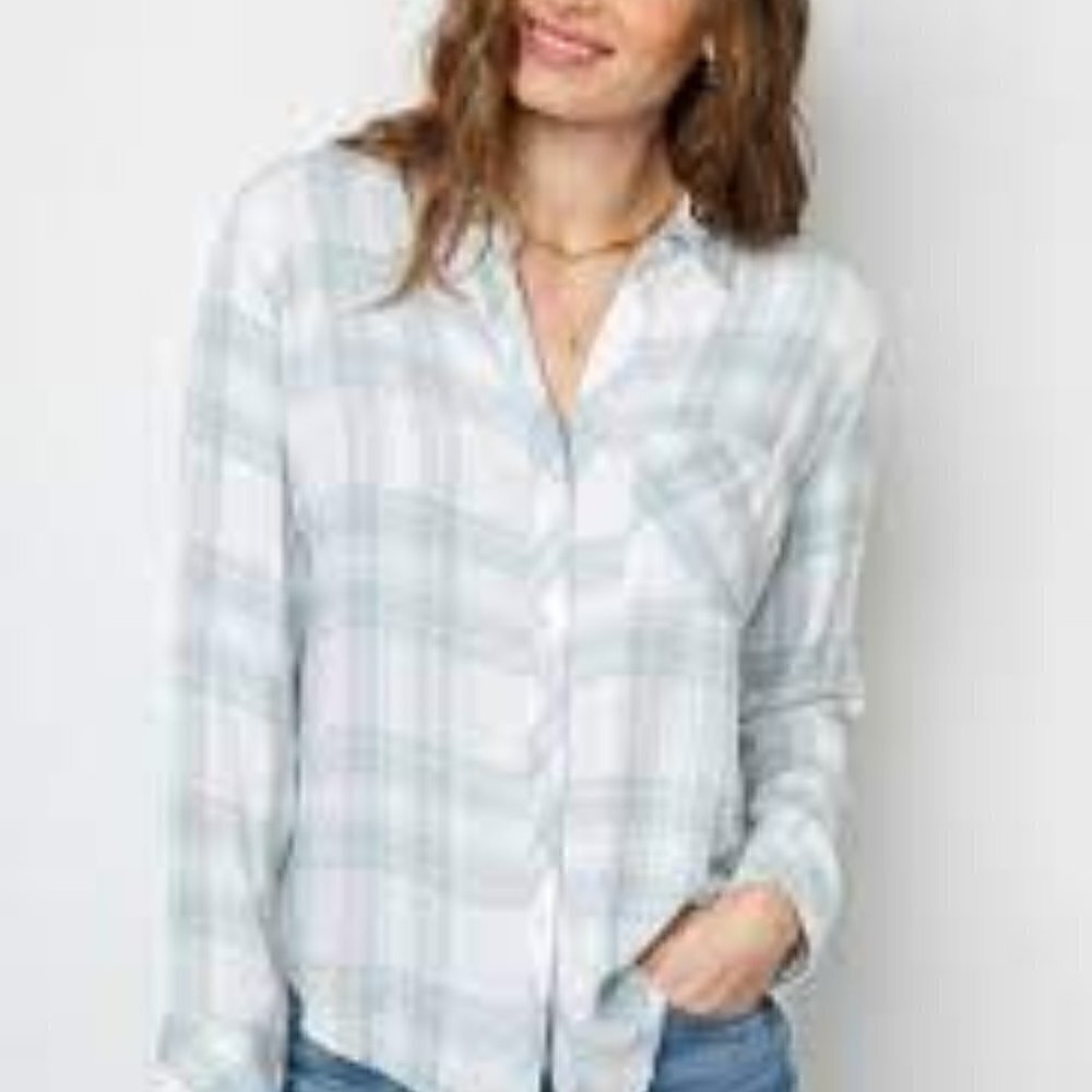 Rails Hunter Mint Peony White Long Sleeve Button Down Shirt Size S